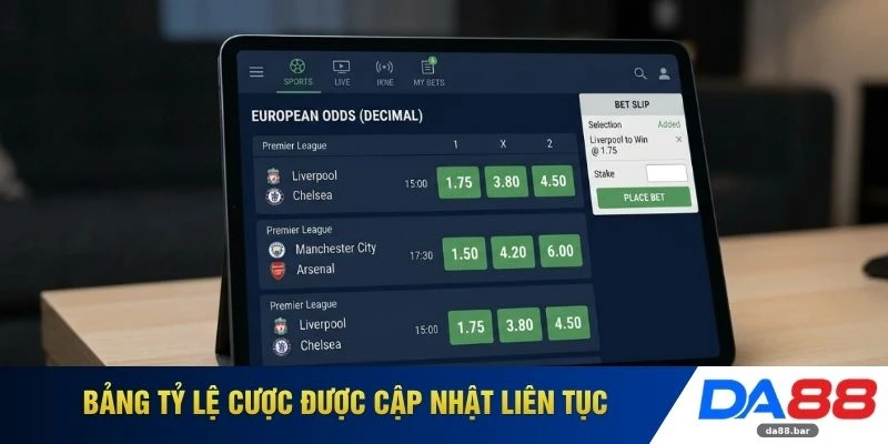 Bảng tỷ lệ cược được cập nhật liên tục