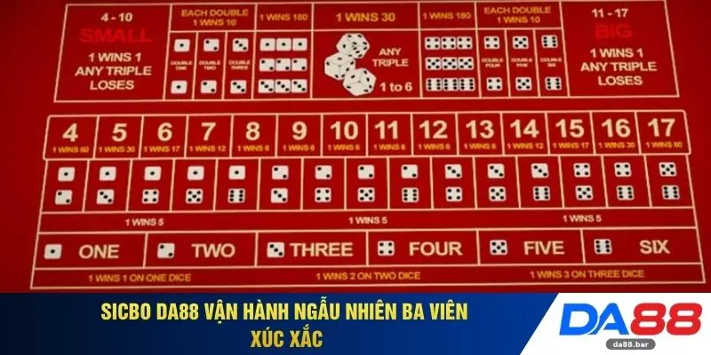 Sicbo DA88 vận hành ngẫu nhiên ba viên xúc xắc
